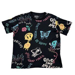 Eighty Eight Brand Black Graffiti Cotton Short Sleeve Tee T-shirt Size L
